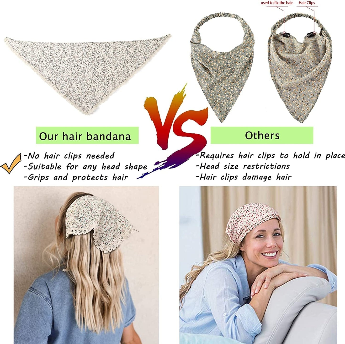 3 PCS Floral Hair Bandanas Head Kerchief - Women Bandana Print Chiffon Hair Scarf Triangle Hair Kerchief with Ties Head Scarf Apparel & Accessories > Clothing Accessories > Bandanas & Headties CHLINS