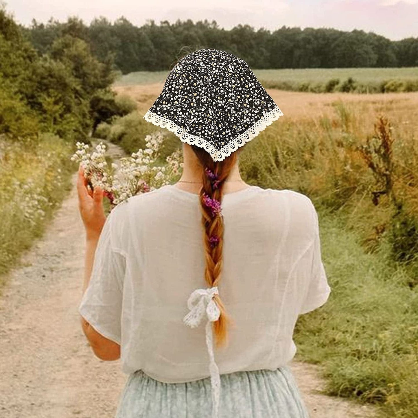 3 PCS Floral Hair Bandanas Head Kerchief - Women Bandana Print Chiffon Hair Scarf Triangle Hair Kerchief with Ties Head Scarf Apparel & Accessories > Clothing Accessories > Bandanas & Headties CHLINS
