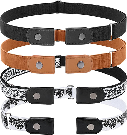 3 Pieces 4 Pieces Buckle Free Adjustable Women Belt, WHIPPY No Buckle Invisible Elastic Belt for Jeans Pants Apparel & Accessories > Clothing Accessories > Belts WHIPPY 4-black01/Brown/Black02/White L: Fit Pants Size 32"-48"