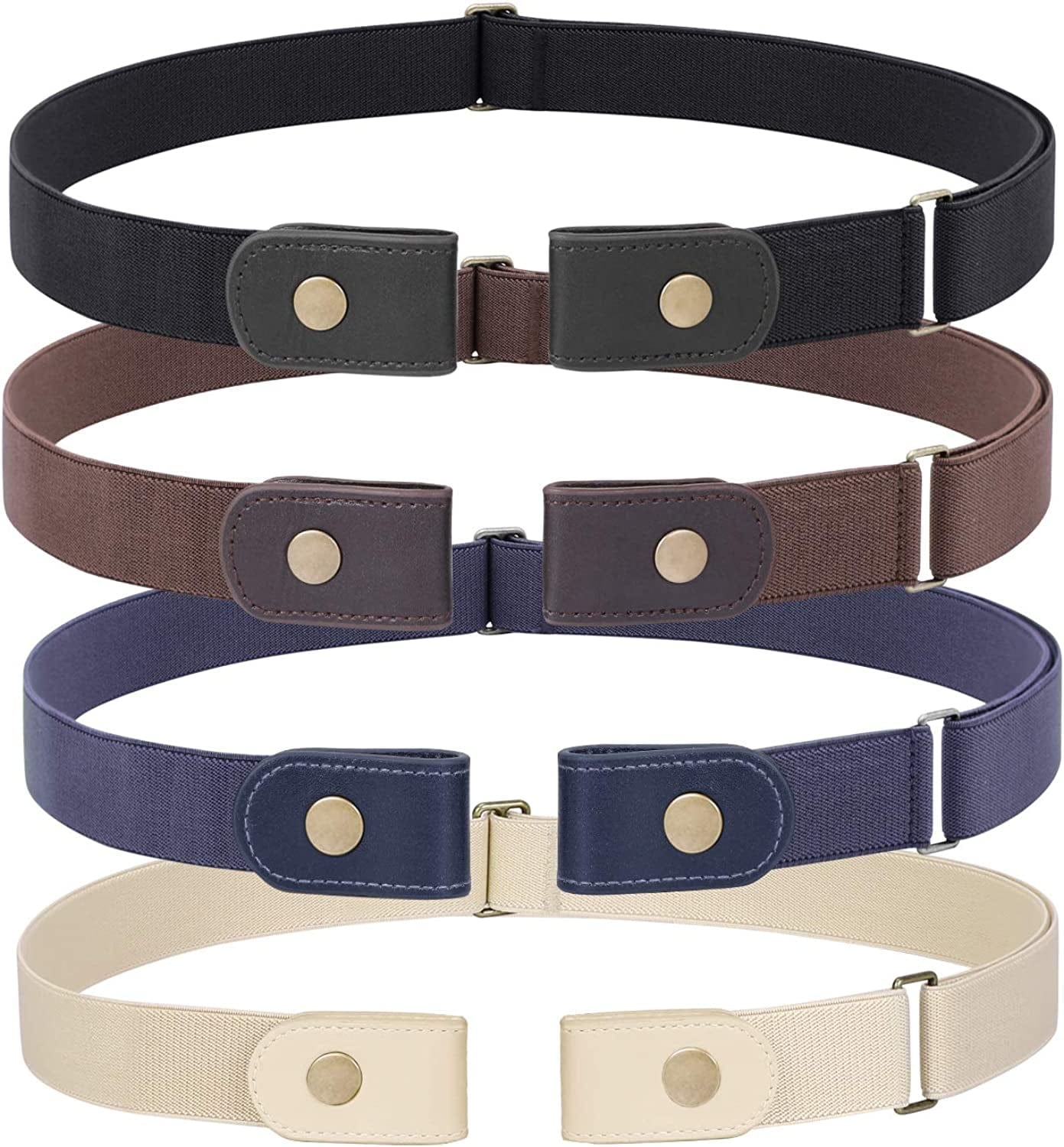 3 Pieces 4 Pieces Buckle Free Adjustable Women Belt, WHIPPY No Buckle Invisible Elastic Belt for Jeans Pants Apparel & Accessories > Clothing Accessories > Belts WHIPPY 2-black/Coffee/Blue/Beige L: Fit Pants Size 32"-48"