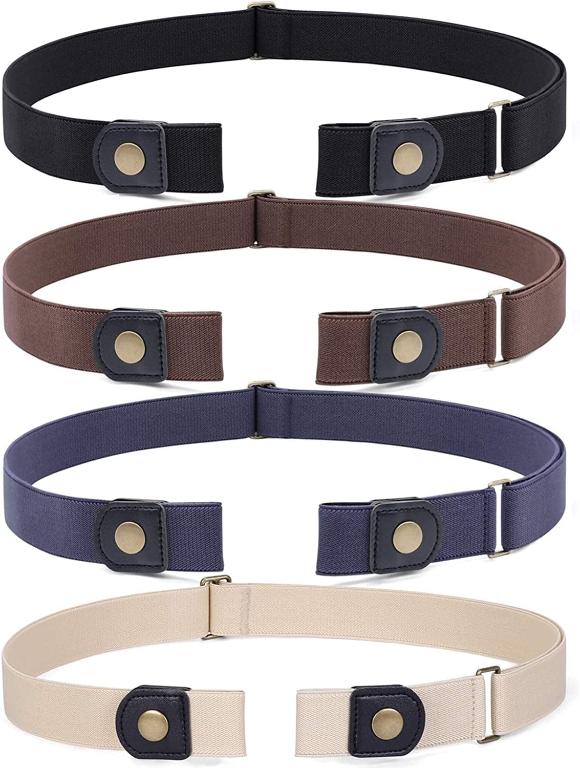 3 Pieces 4 Pieces Buckle Free Adjustable Women Belt, WHIPPY No Buckle Invisible Elastic Belt for Jeans Pants Apparel & Accessories > Clothing Accessories > Belts WHIPPY 5-black/Coffee/Blue/Beige S: Fit Pants Size 22"-36"