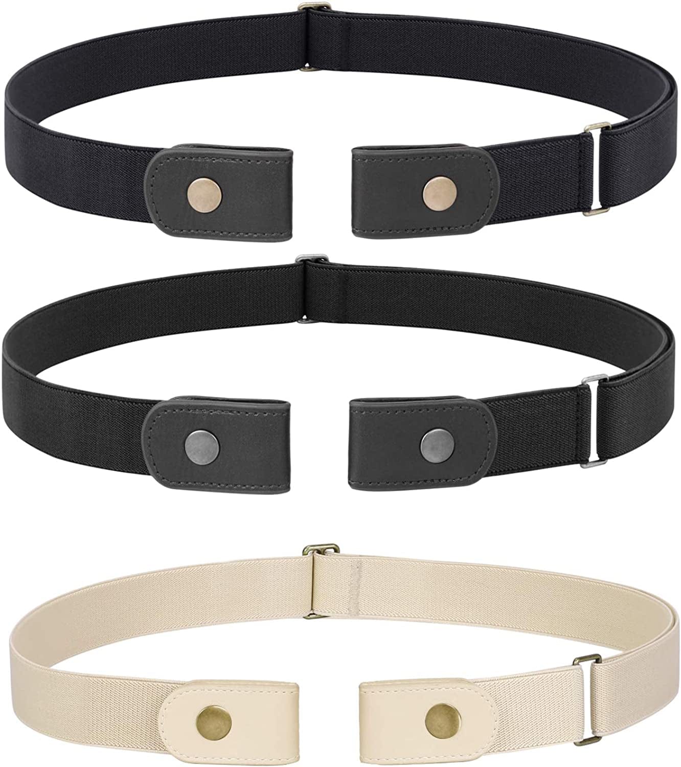 3 Pieces 4 Pieces Buckle Free Adjustable Women Belt, WHIPPY No Buckle Invisible Elastic Belt for Jeans Pants Apparel & Accessories > Clothing Accessories > Belts WHIPPY 7-black01/Black02/Beige L: Fit Pants Size 32"-48"