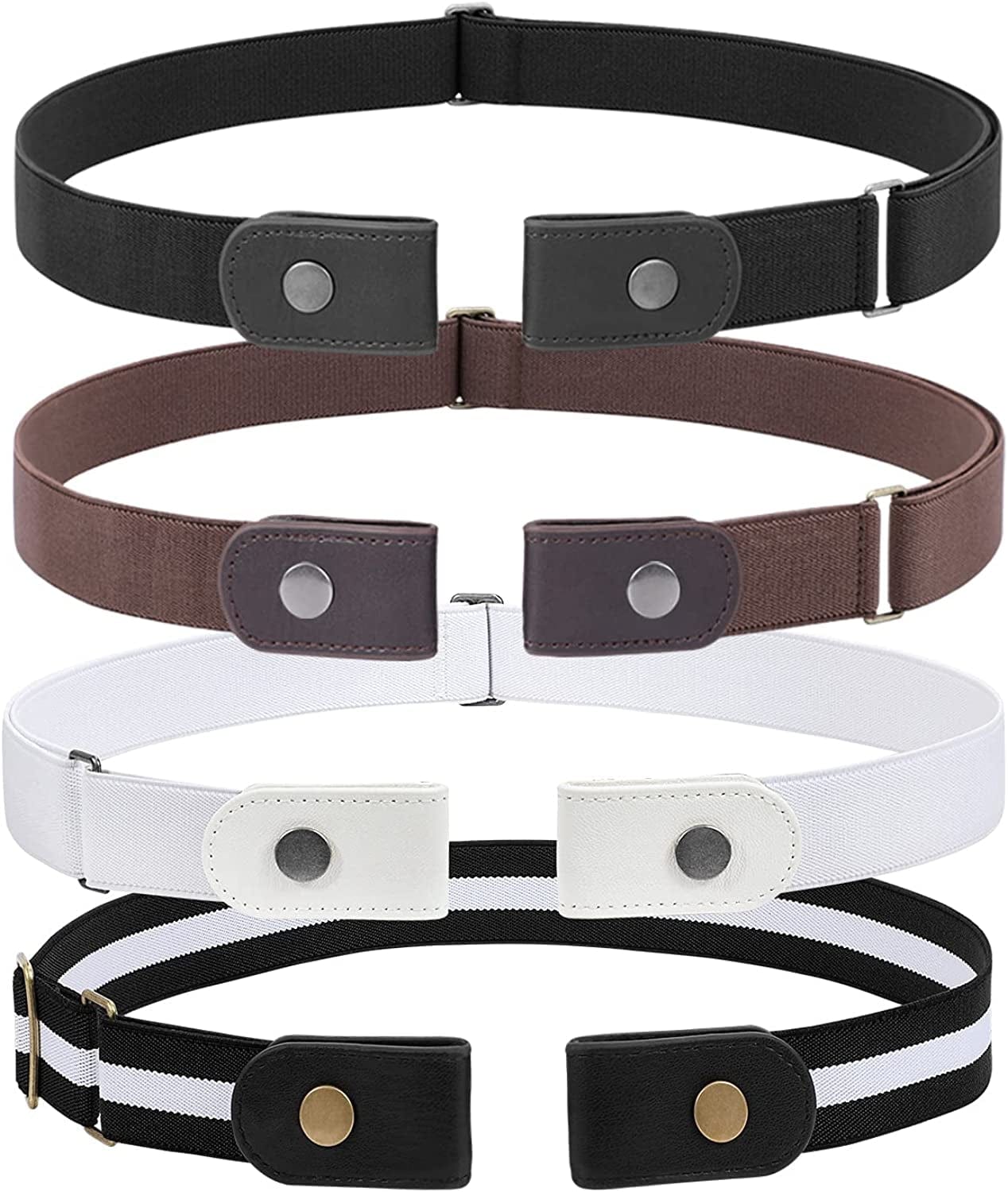3 Pieces 4 Pieces Buckle Free Adjustable Women Belt, WHIPPY No Buckle Invisible Elastic Belt for Jeans Pants Apparel & Accessories > Clothing Accessories > Belts WHIPPY 6-black/Coffee/Black and White/White S: Fit Pants Size 22"-36"