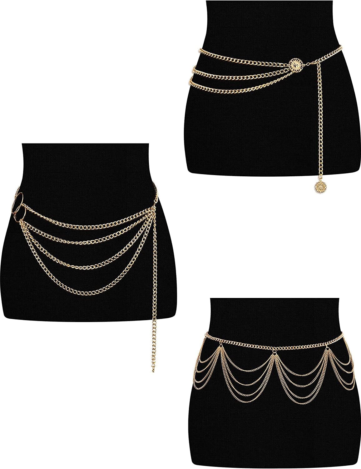 3 Pieces Belly Waist Chain Multi Layer Metal Waist Chain Body Summer Beach Chain for Women and Girls Apparel & Accessories > Jewelry > Body Jewelry Hicarer