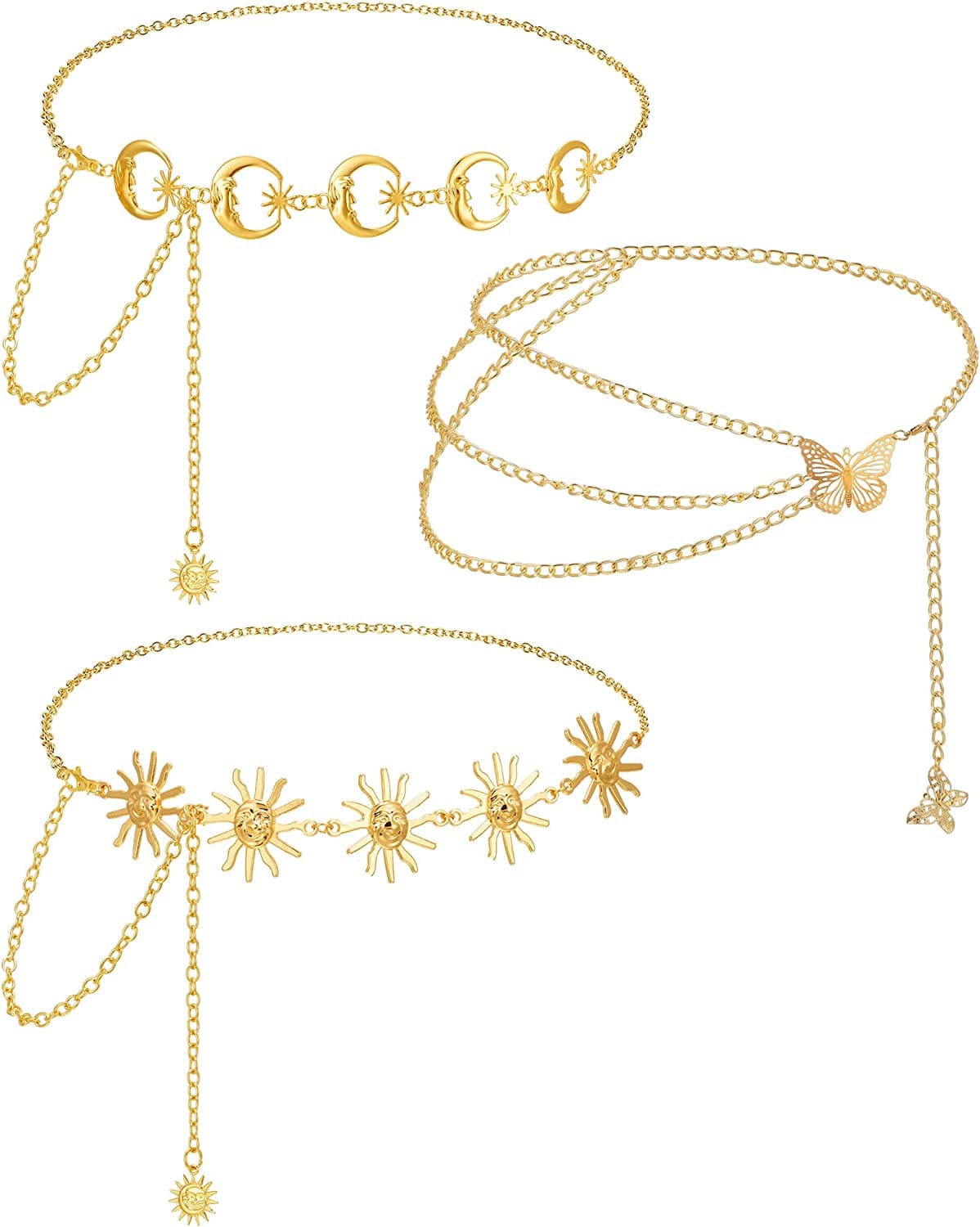 3 Pieces Belly Waist Chain Multi Layer Metal Waist Chain Body Summer Beach Chain for Women and Girls Apparel & Accessories > Jewelry > Body Jewelry Hicarer Modern Style