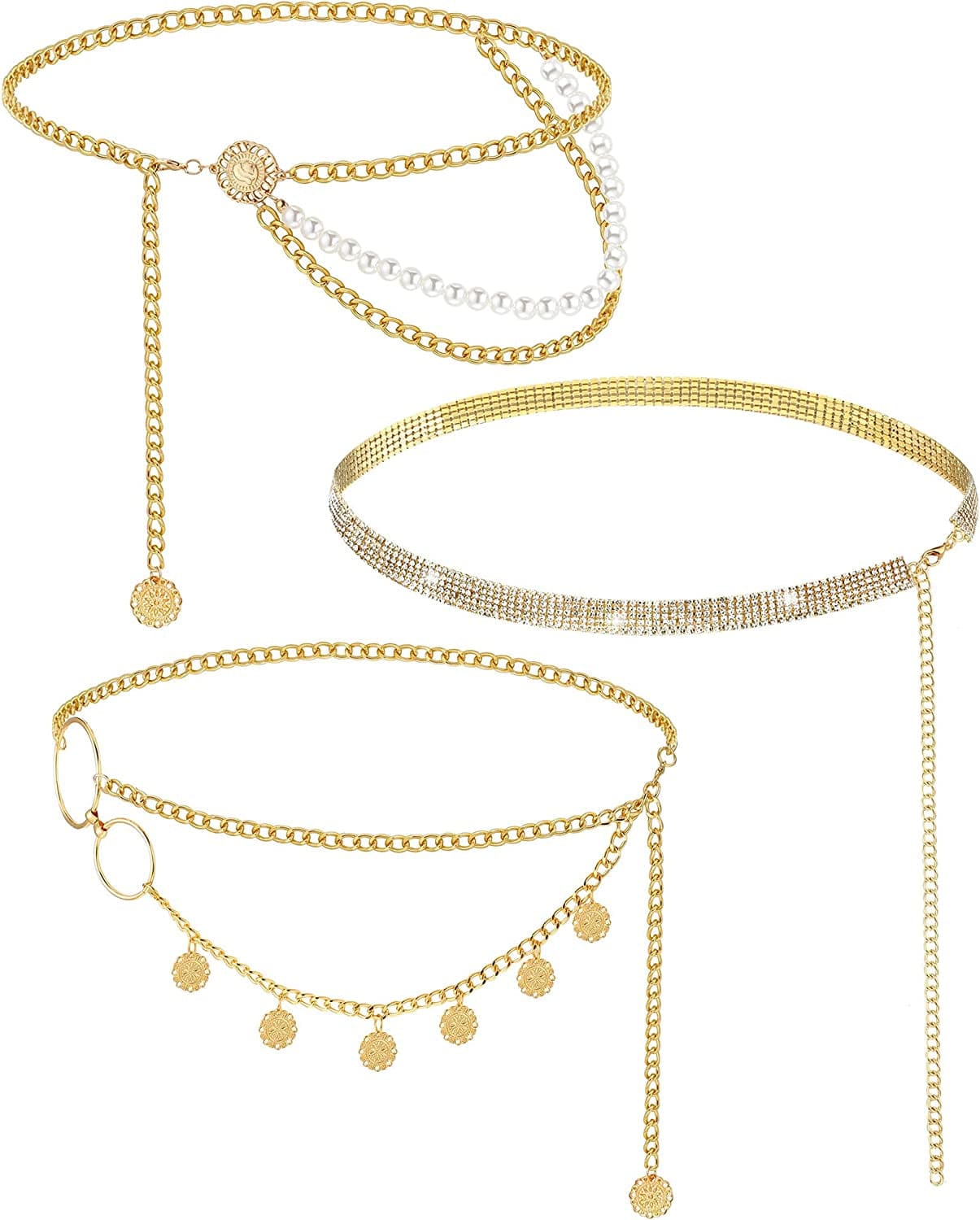 3 Pieces Belly Waist Chain Multi Layer Metal Waist Chain Body Summer Beach Chain for Women and Girls Apparel & Accessories > Jewelry > Body Jewelry Hicarer Elegant Style