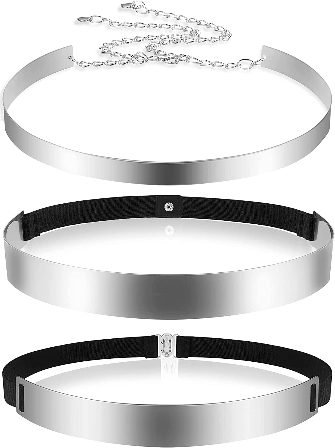 3 Pieces Belts for Women, Metal Waist Belt Shiny Adjustable Mirror Waist Belt Apparel & Accessories > Clothing Accessories > Belts SATINIOR Silver Medium