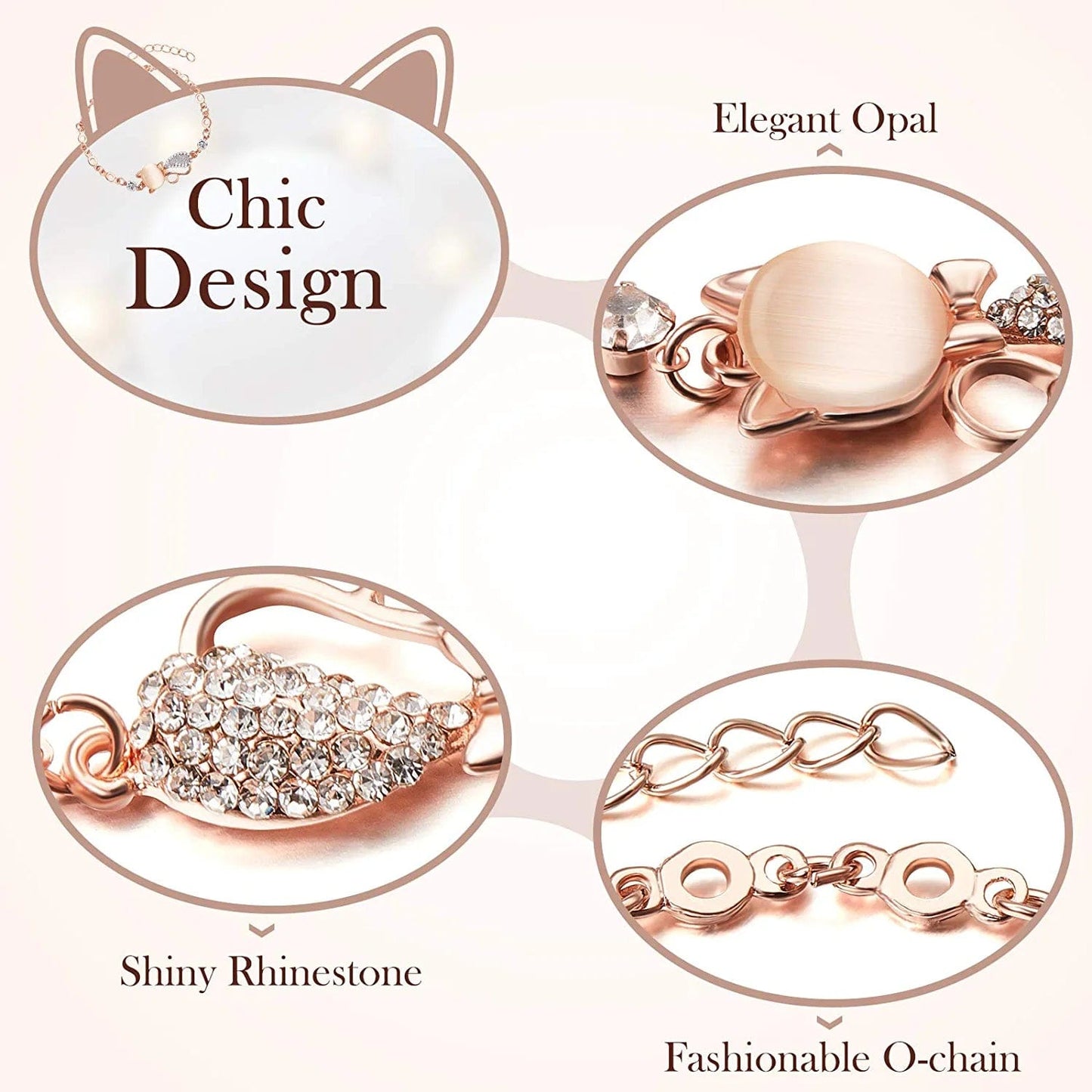 3 Pieces Cat Jewelry for Girls Set Cat Necklace Cat Bracelet Earring Pink Opal Pendant for Teen Girls and Women Christmas Gift