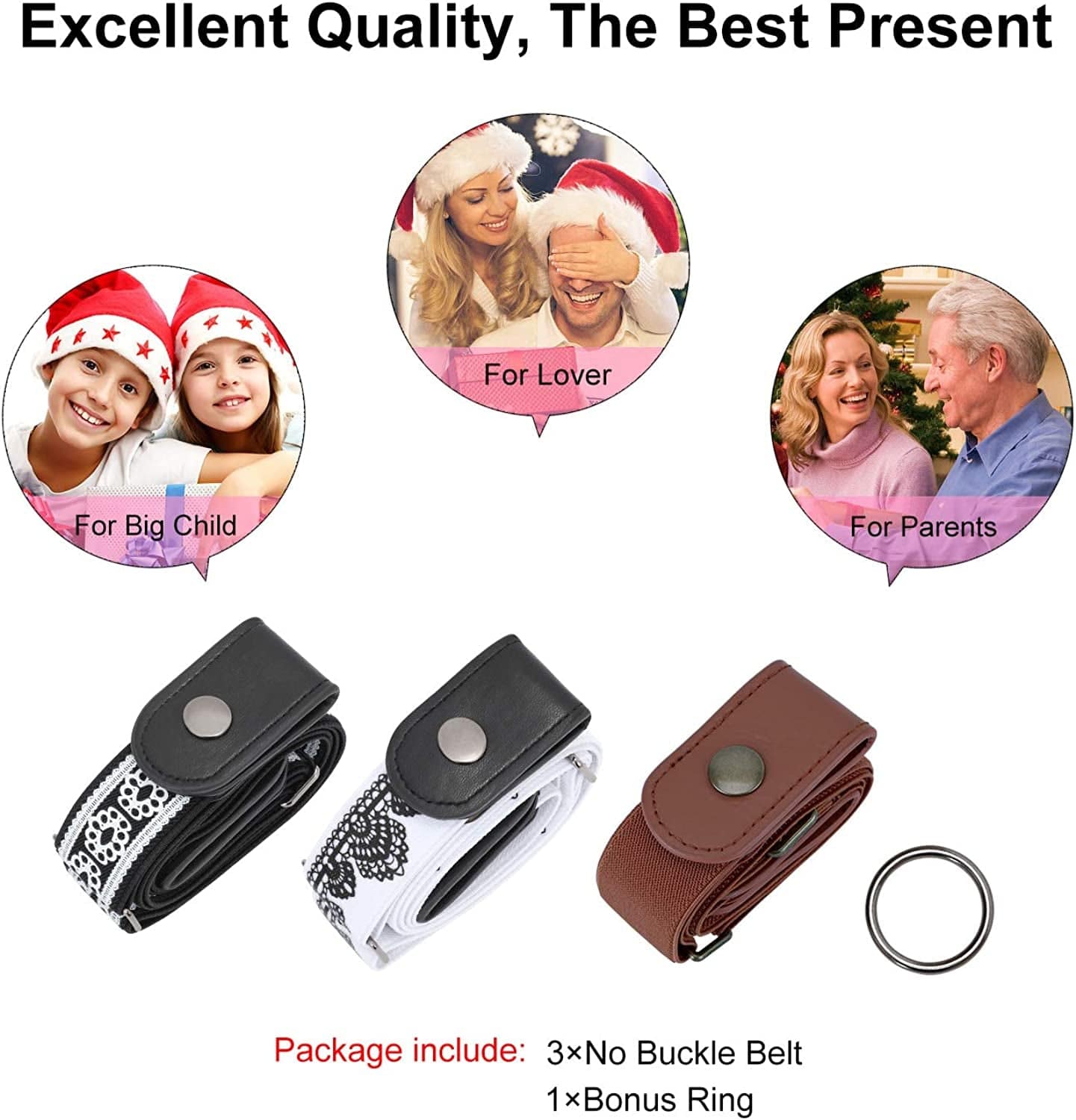 3 Pieces No Buckle Belts SUOSDEY Women Belt, Buckle Free Invisible Elastic Belt for Jeans Pants Apparel & Accessories > Clothing Accessories > Belts SUOSDEY