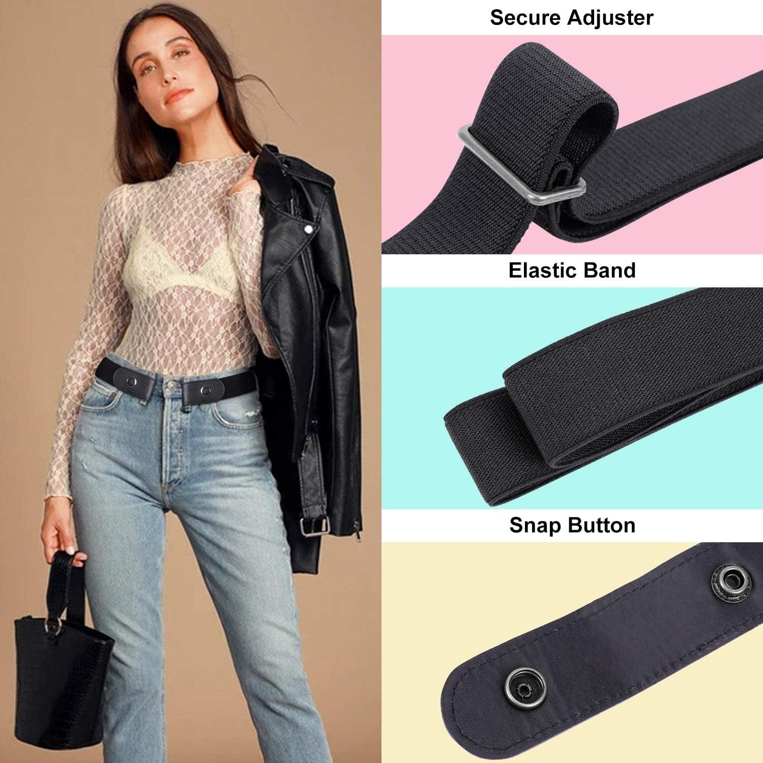 3 Pieces No Buckle Belts SUOSDEY Women Belt, Buckle Free Invisible Elastic Belt for Jeans Pants Apparel & Accessories > Clothing Accessories > Belts SUOSDEY
