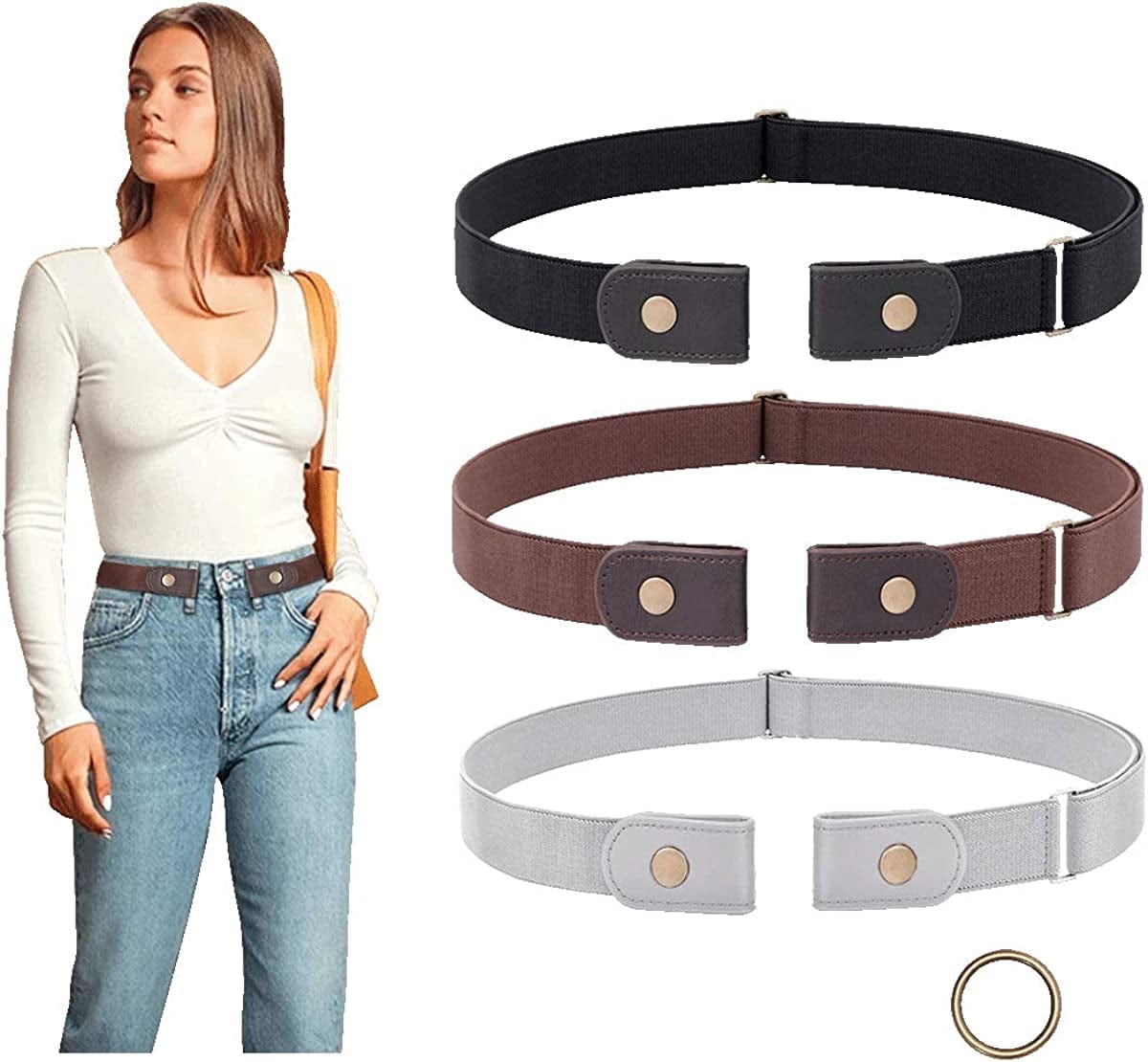 3 Pieces No Buckle Belts SUOSDEY Women Belt, Buckle Free Invisible Elastic Belt for Jeans Pants Apparel & Accessories > Clothing Accessories > Belts SUOSDEY B: Black/Gray/Coffee Fit Pants Size 49"-64"