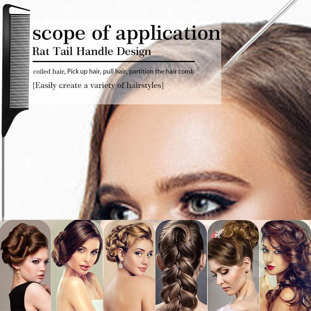 3 Pieces Rat Tail Comb Carbon Fiber Teasing Combs Parting Braids Comb Stainless Steel Pintail Comb Barber Styling Combs for Women Men Fine Teeth Salon Hairdressing Hair Care Tools Health & Beauty > Personal Care > Hair Care CROCOSTAR