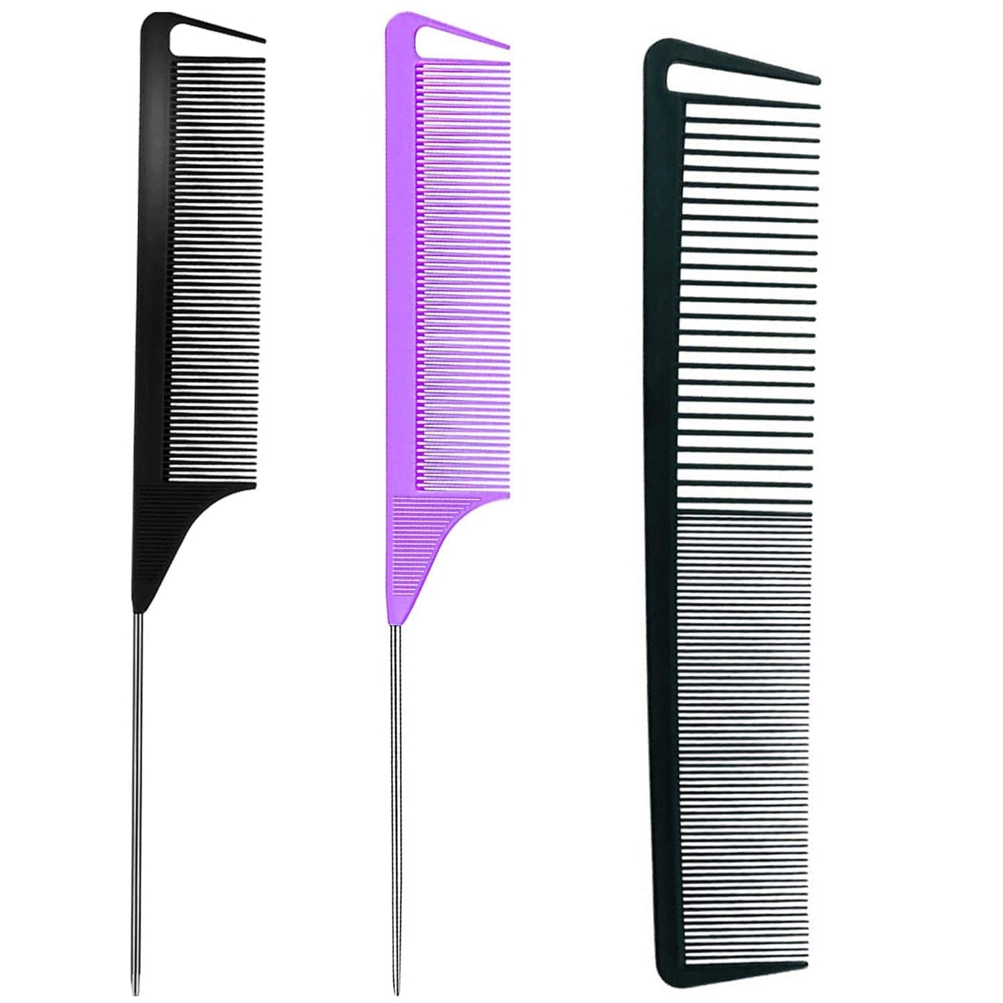 3 Pieces Rat Tail Comb Carbon Fiber Teasing Combs Parting Braids Comb Stainless Steel Pintail Comb Barber Styling Combs for Women Men Fine Teeth Salon Hairdressing Hair Care Tools Health & Beauty > Personal Care > Hair Care CROCOSTAR Black+Purple+Black