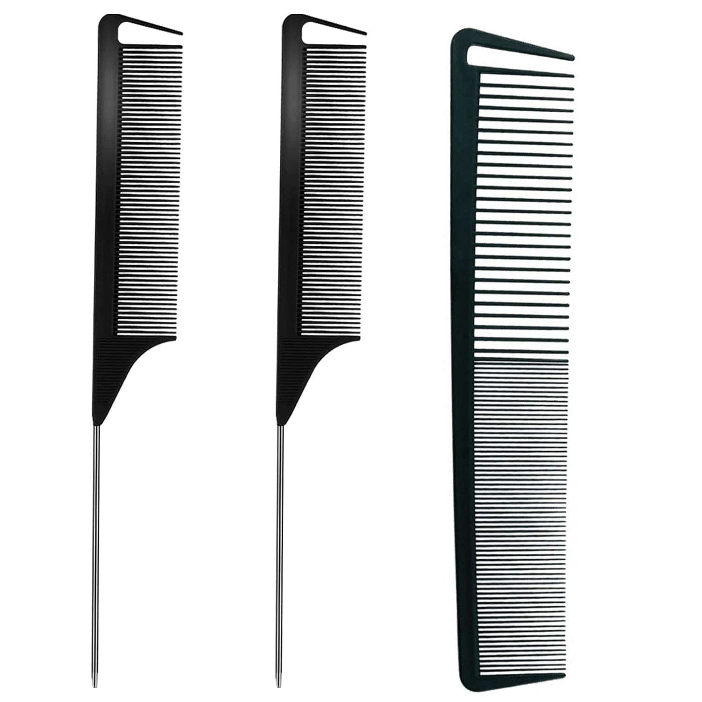 3 Pieces Rat Tail Comb Carbon Fiber Teasing Combs Parting Braids Comb Stainless Steel Pintail Comb Barber Styling Combs for Women Men Fine Teeth Salon Hairdressing Hair Care Tools Health & Beauty > Personal Care > Hair Care CROCOSTAR Black+Black+Black