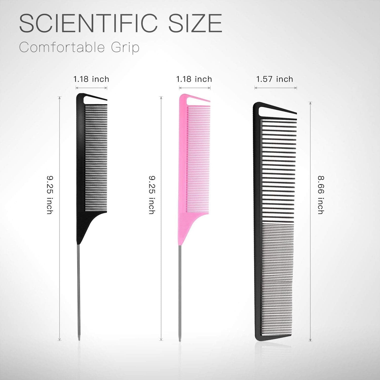 3 Pieces Rat Tail Comb Carbon Fiber Teasing Combs Parting Braids Comb Stainless Steel Pintail Comb Barber Styling Combs for Women Men Fine Teeth Salon Hairdressing Hair Care Tools Health & Beauty > Personal Care > Hair Care CROCOSTAR