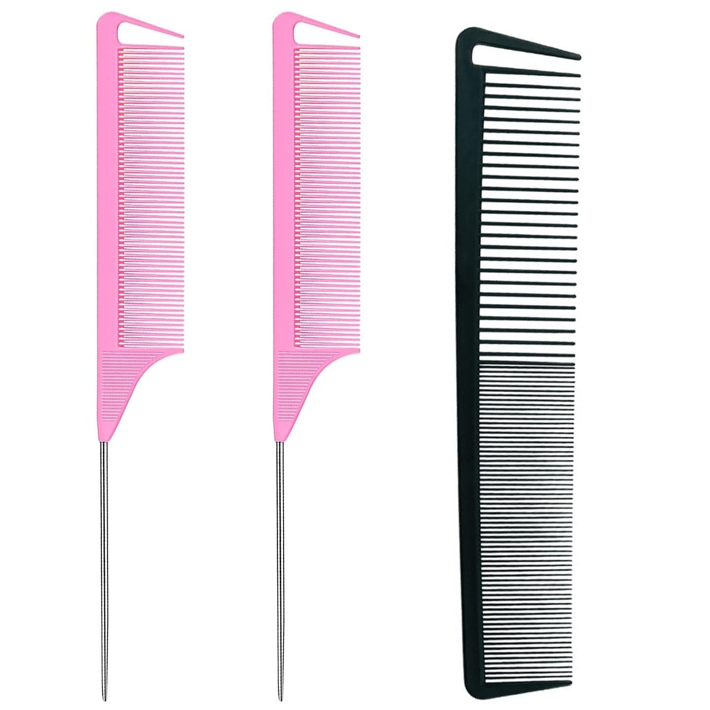 3 Pieces Rat Tail Comb Carbon Fiber Teasing Combs Parting Braids Comb Stainless Steel Pintail Comb Barber Styling Combs for Women Men Fine Teeth Salon Hairdressing Hair Care Tools Health & Beauty > Personal Care > Hair Care CROCOSTAR Pink+Pink+Black
