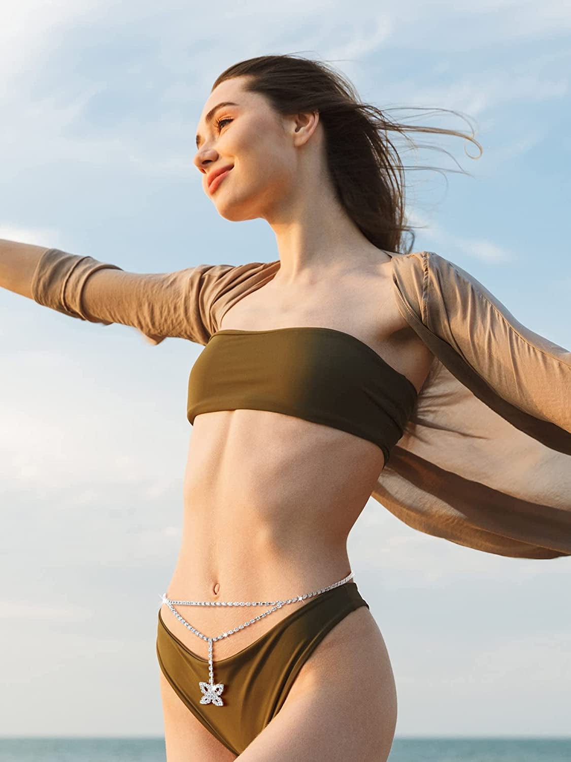 3 Pieces Rhinestone Waist Belly Chains for Women Diamond Heart Butterfly Waist Chain Crystal Jewelry Body Chain Summer Beach Body Accessories for Jewelry Girls Apparel & Accessories > Jewelry > Body Jewelry MTLEE