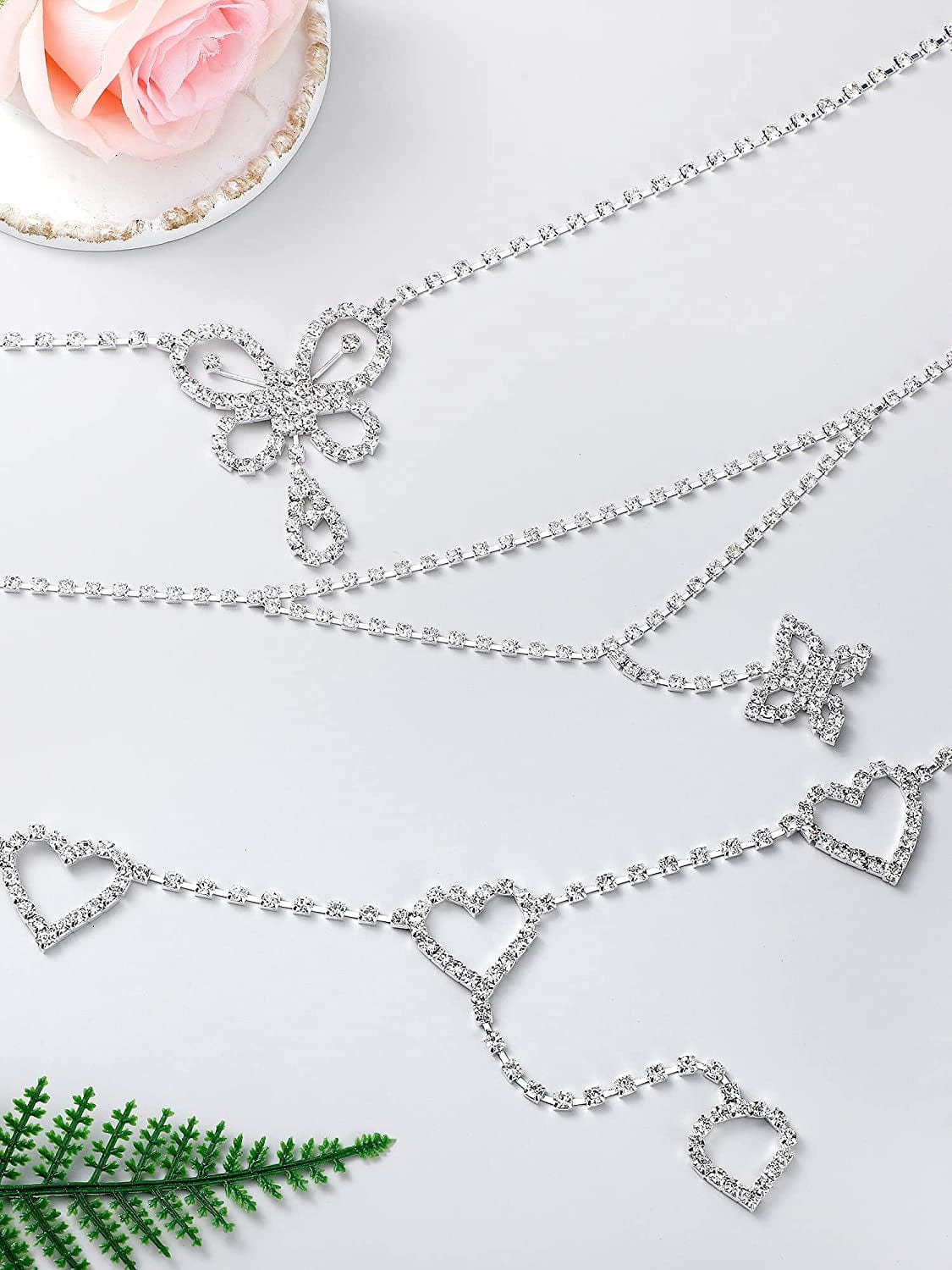 3 Pieces Rhinestone Waist Belly Chains for Women Diamond Heart Butterfly Waist Chain Crystal Jewelry Body Chain Summer Beach Body Accessories for Jewelry Girls Apparel & Accessories > Jewelry > Body Jewelry MTLEE