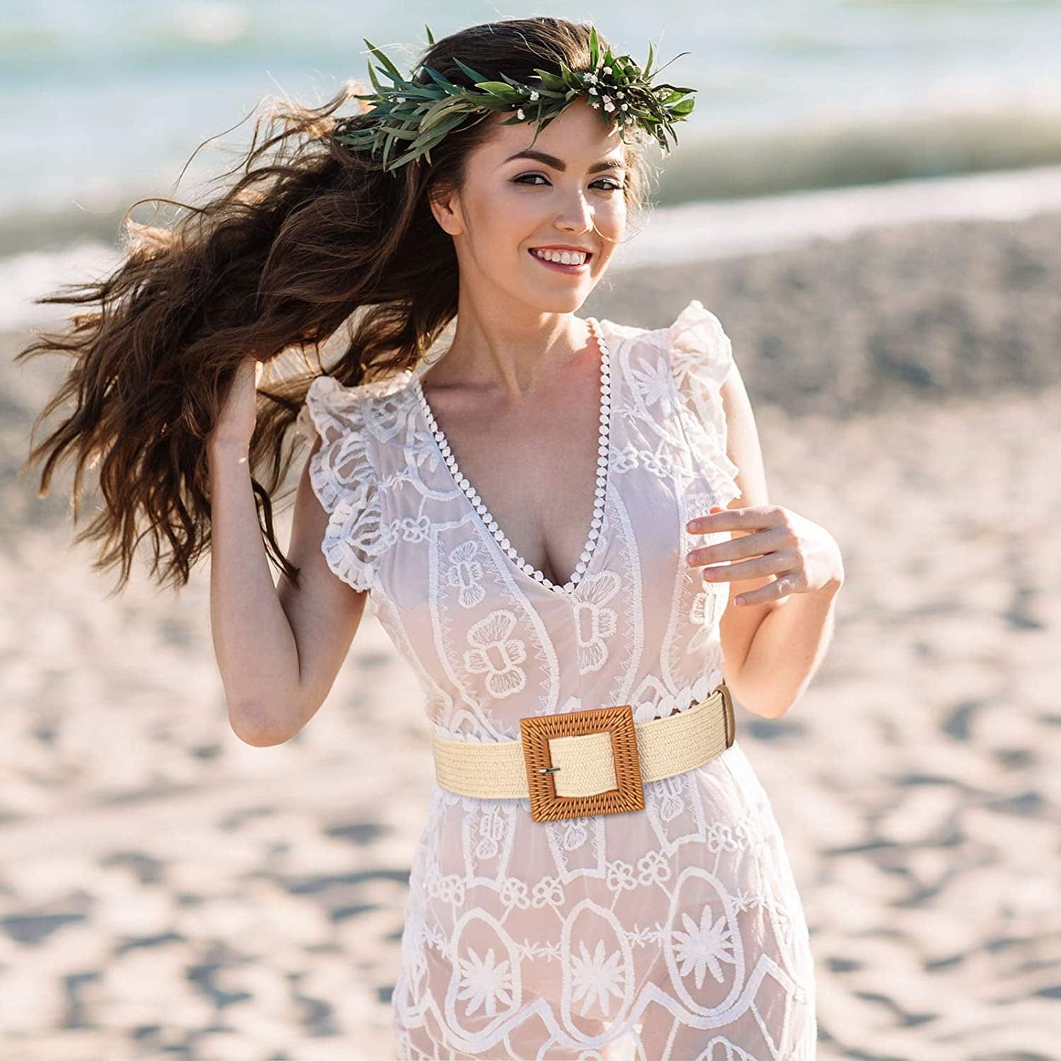 3 Pieces Straw Woven Elastic Waist Belt for Women Bohemian Dress Braided Belt Apparel & Accessories > Clothing Accessories > Belts Syhood