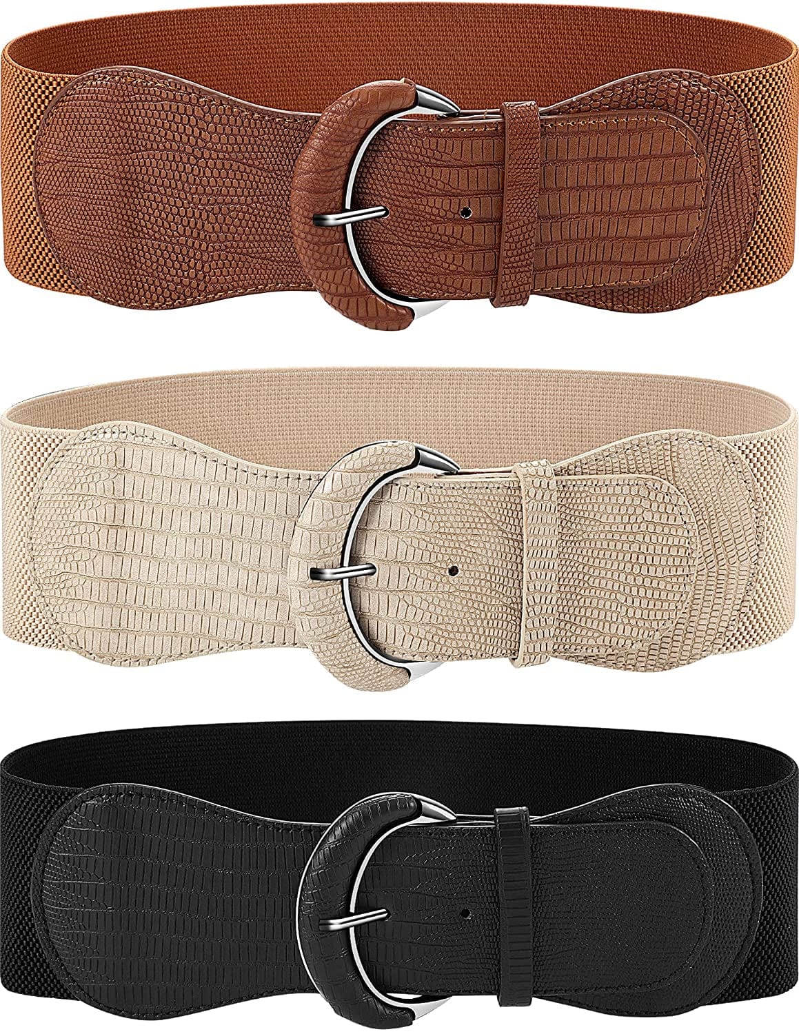 3 Pieces Women Wide Belt for Dresses Women Dress Belt Stretchy Cinch Belt Leather Elastic Belt for Ladies Dress Decoration Apparel & Accessories > Clothing Accessories > Belts SATINIOR Black, Brown, Beige Medium