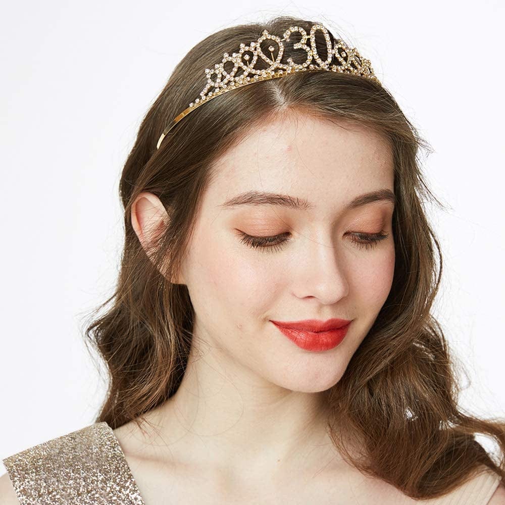 "30 and Fabulous" Sash & Rhinestone Tiara Set - 30Th Birthday Gifts Birthday Sash for Women Birthday Party Supplies (Gold Glitter with Black Lettering) Apparel & Accessories > Clothing Accessories > Sashes ADBetty