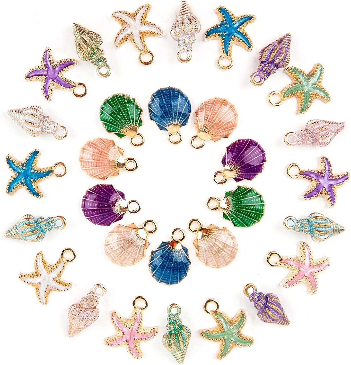 , 30 Pack Ocean Starfish Conch Seashell Enamel Charms Pendants for DIY Jewelry Making (Ocean Charms Style 1) Ocean Charms 3 / 30 Pack