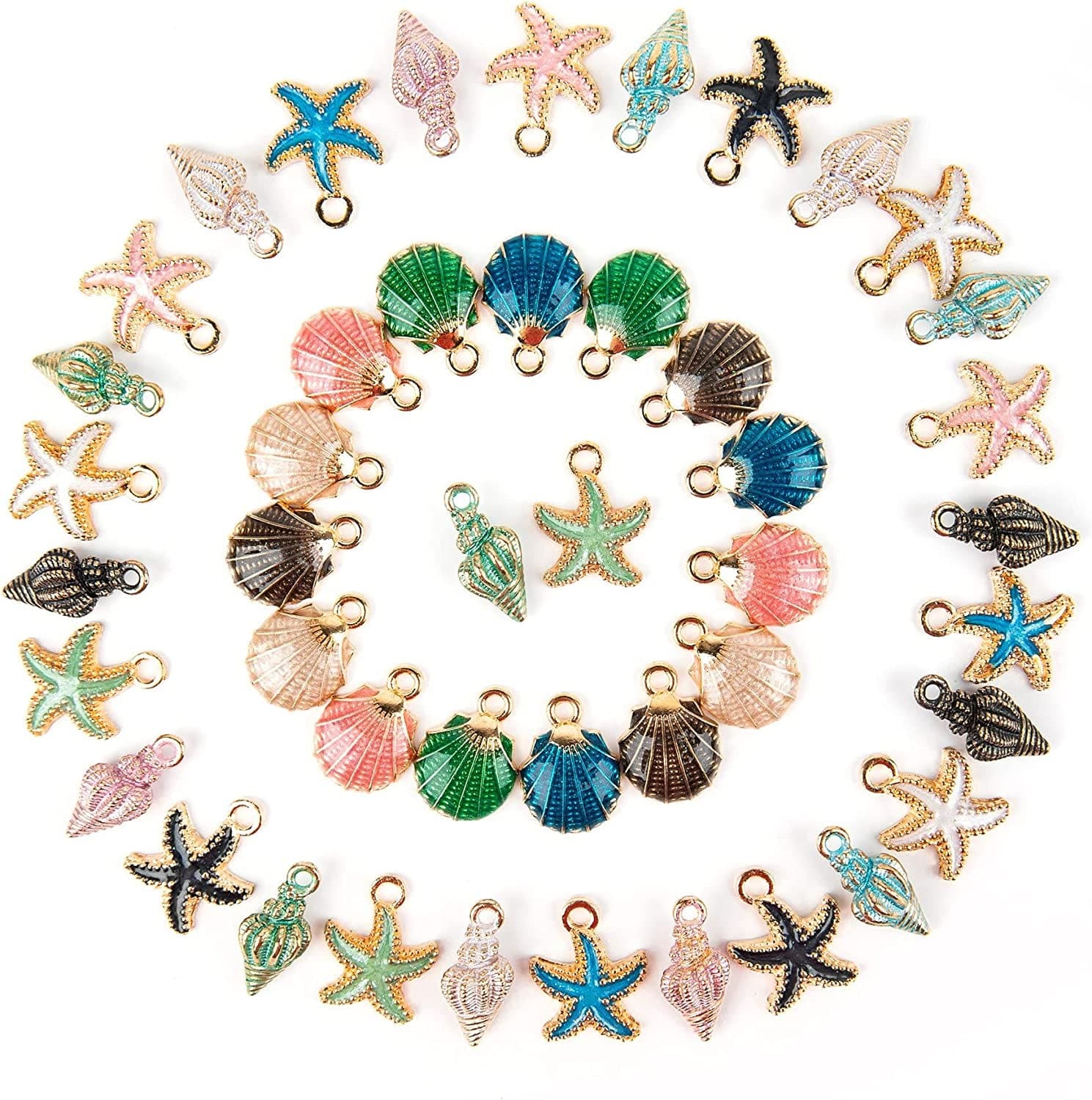 , 30 Pack Ocean Starfish Conch Seashell Enamel Charms Pendants for DIY Jewelry Making (Ocean Charms Style 1) Ocean Charms 1 / 45 Pack