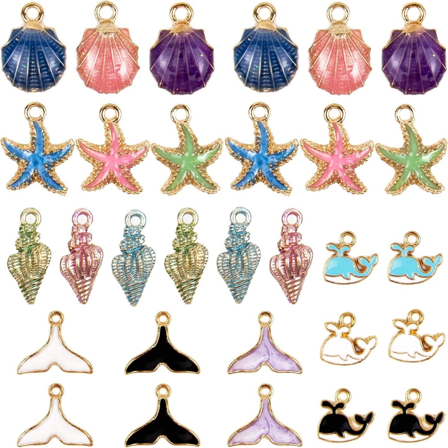 , 30 Pack Ocean Starfish Conch Seashell Enamel Charms Pendants for DIY Jewelry Making (Ocean Charms Style 1) Ocean Charms 2 / 30 Pack