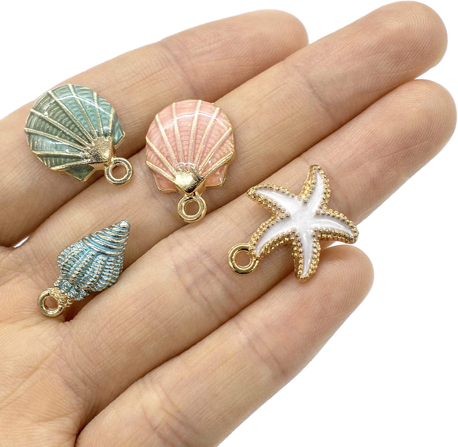 , 30 Pack Ocean Starfish Conch Seashell Enamel Charms Pendants for DIY Jewelry Making (Ocean Charms Style 1)