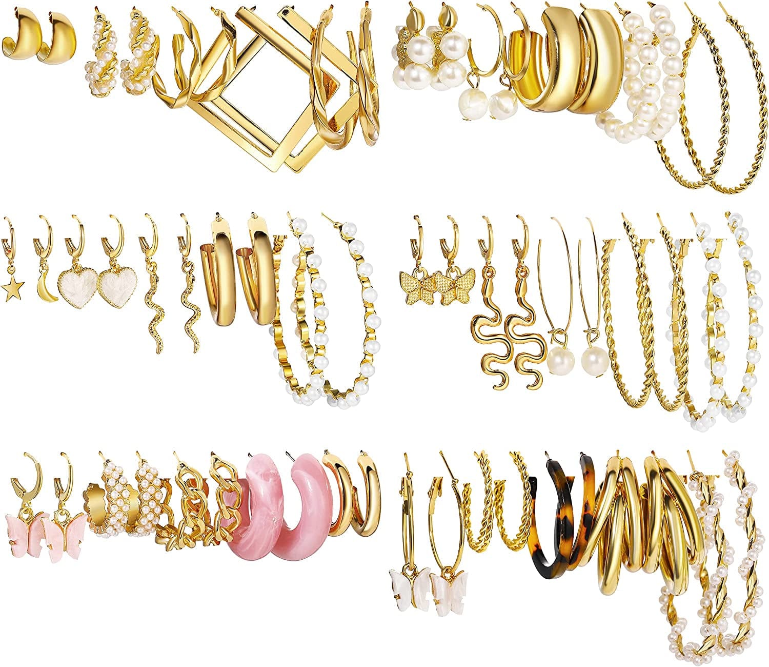 30 Pairs Gold Hoop Earrings Set for Women Girls, Fashion Chain Link Pearl Drop Earrings for Women Multipack Hypoallergenic Earrings for Birthday Party Jewelry Gift Apparel & Accessories > Jewelry > Earrings ShowAgain 1-gold