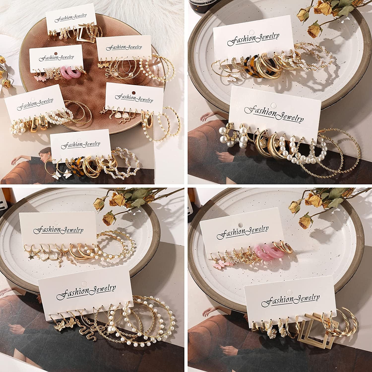 30 Pairs Gold Hoop Earrings Set for Women Girls, Fashion Chain Link Pearl Drop Earrings for Women Multipack Hypoallergenic Earrings for Birthday Party Jewelry Gift Apparel & Accessories > Jewelry > Earrings ShowAgain