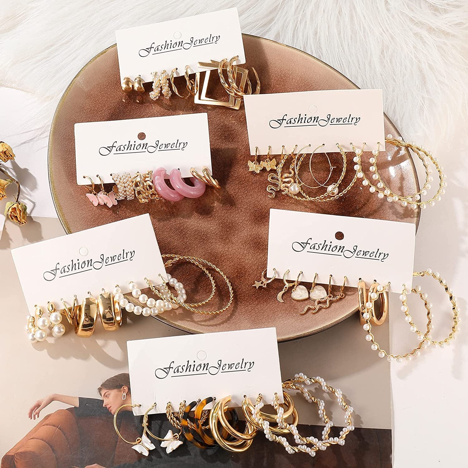 30 Pairs Gold Hoop Earrings Set for Women Girls, Fashion Chain Link Pearl Drop Earrings for Women Multipack Hypoallergenic Earrings for Birthday Party Jewelry Gift Apparel & Accessories > Jewelry > Earrings ShowAgain