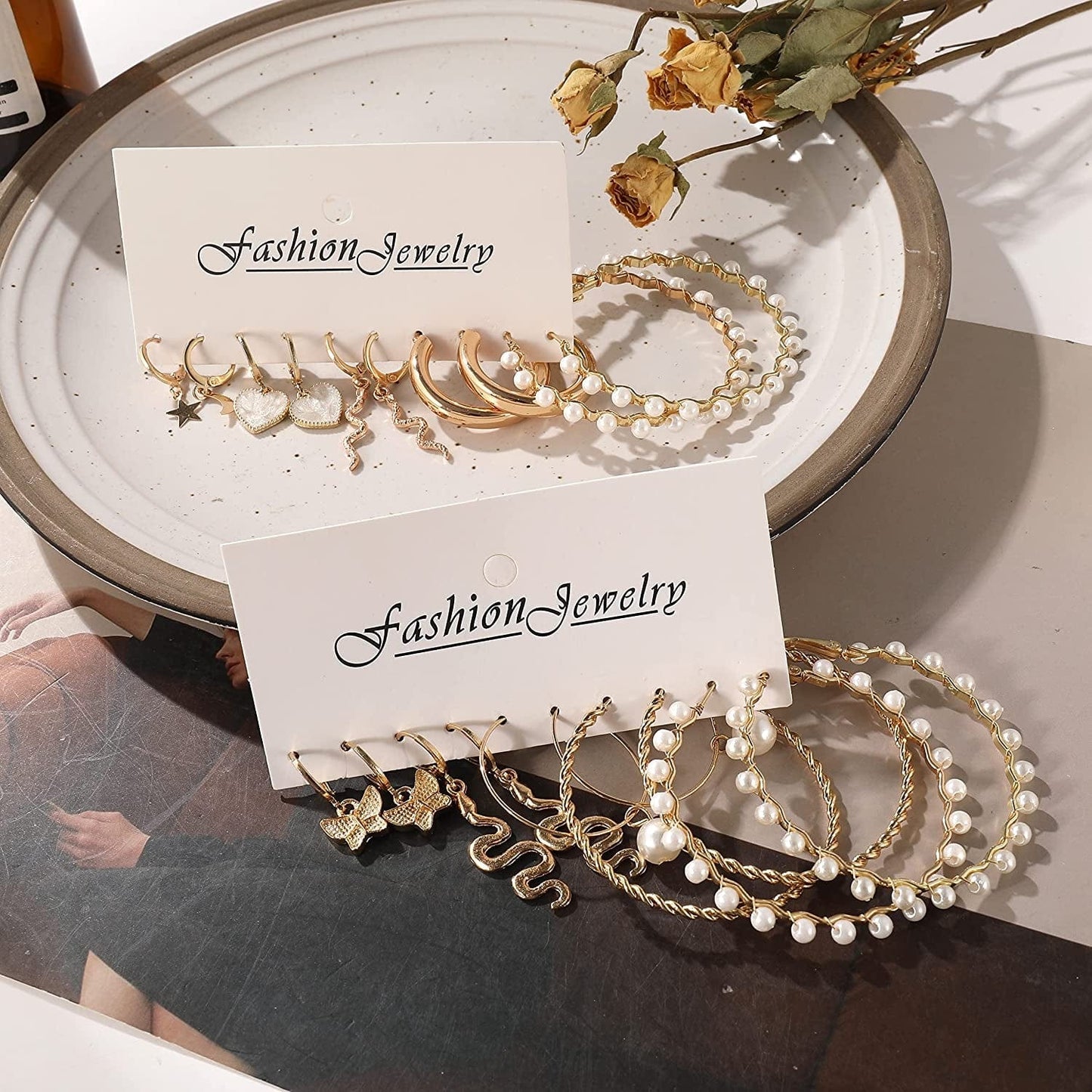 30 Pairs Gold Hoop Earrings Set for Women Girls, Fashion Chain Link Pearl Drop Earrings for Women Multipack Hypoallergenic Earrings for Birthday Party Jewelry Gift Apparel & Accessories > Jewelry > Earrings ShowAgain