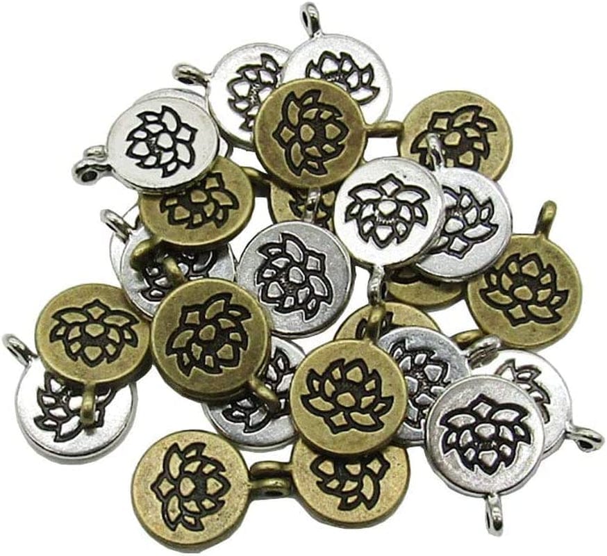 30 Pcs Lotus Flower Charms Yoga Charms Pendant for Jewelry Making Bracelet (Silver & Brone)