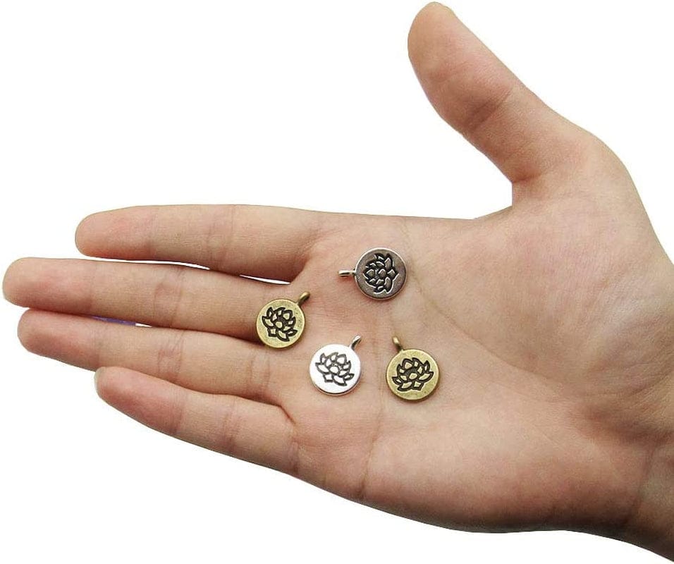 30 Pcs Lotus Flower Charms Yoga Charms Pendant for Jewelry Making Bracelet (Silver & Brone)
