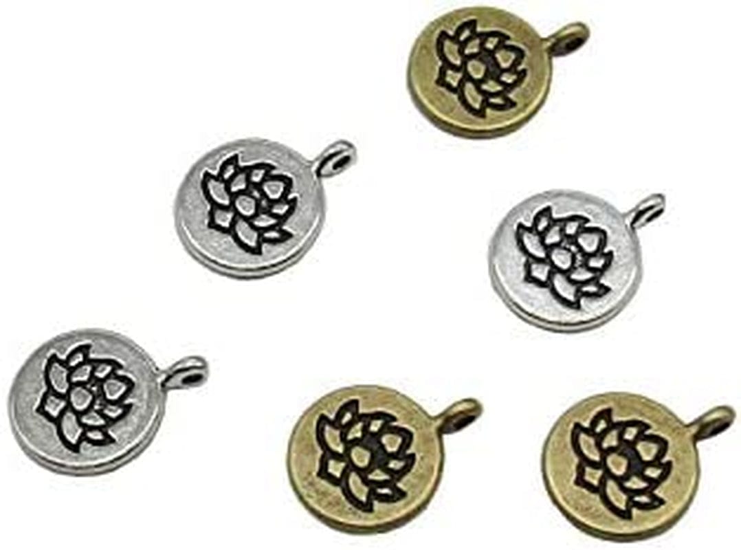 30 Pcs Lotus Flower Charms Yoga Charms Pendant for Jewelry Making Bracelet (Silver & Brone)