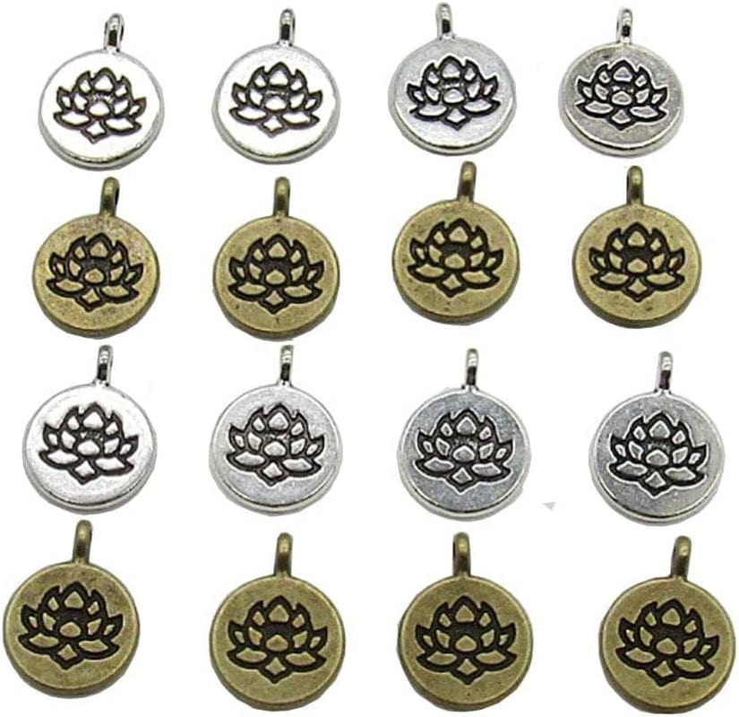 30 Pcs Lotus Flower Charms Yoga Charms Pendant for Jewelry Making Bracelet (Silver & Brone)