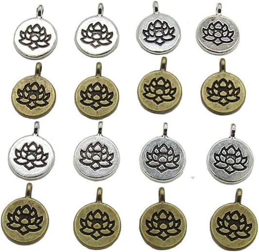30 Pcs Lotus Flower Charms Yoga Charms Pendant for Jewelry Making Bracelet (Silver & Brone)