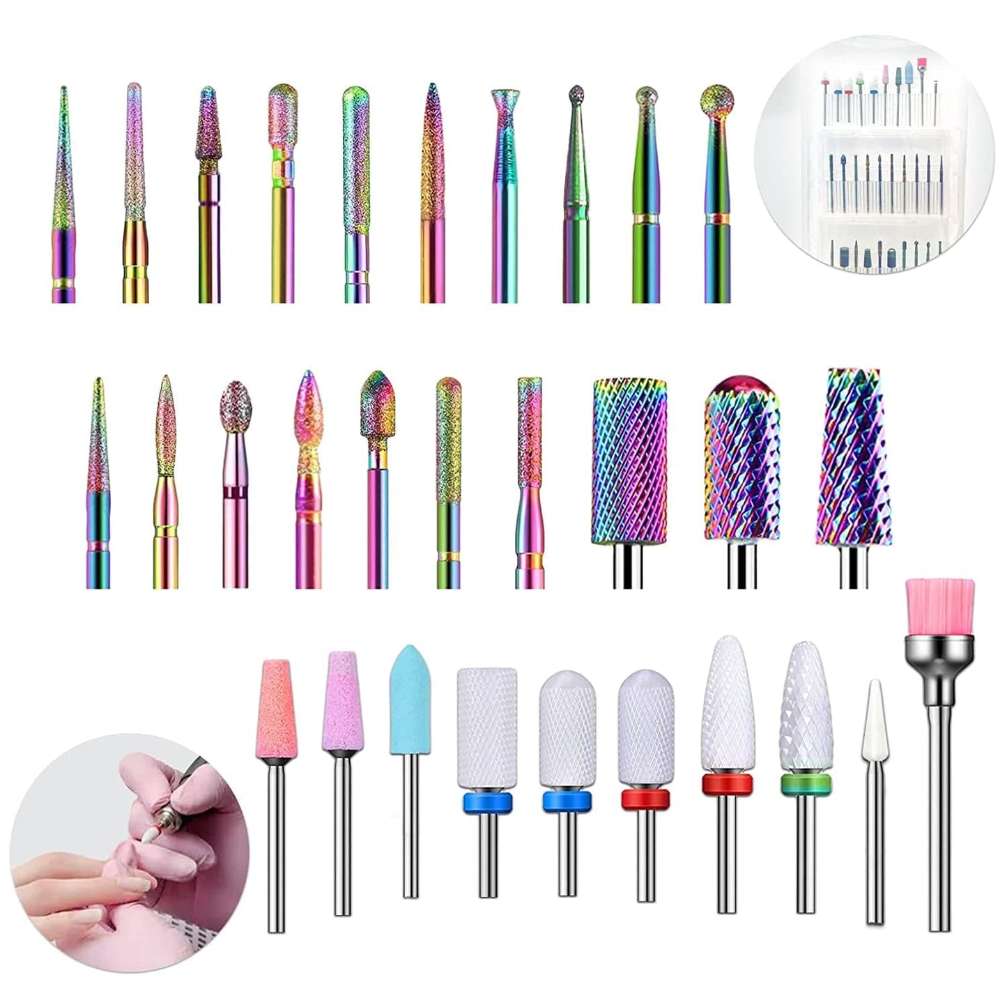 30 Pcs Nail Drill Bits Set - 3/32 Inch Tungsten Carbide Ceramic Nail Drill Bits Acrylic Gel Nail Bit Diamond Cuticle Electric Nail File Cuticle Remover Bits Home Salon Manicure Pedicure Tools Health & Beauty > Personal Care > Cosmetics > Cosmetic Tools > Nail Tools SysMual
