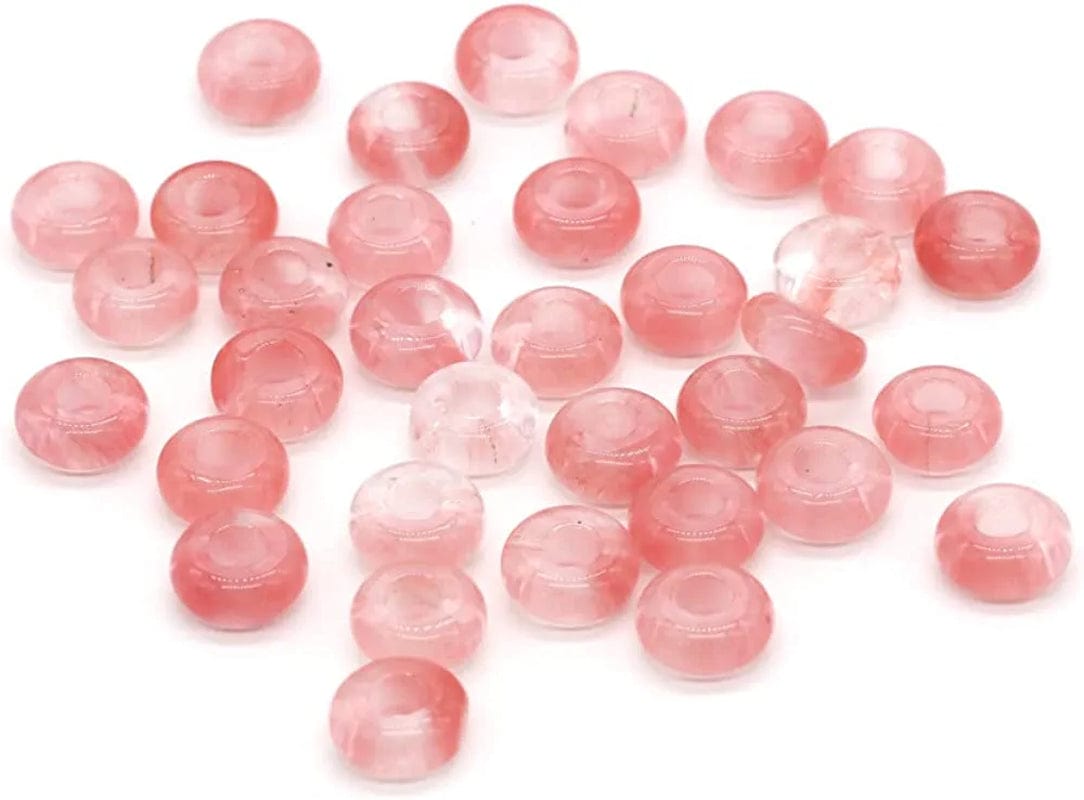 30 Pcs Natural Stone Bead Ring Mixed Stone Agate Crystal Turquoise Stone Charms for Jewelry Making Necklace Bracelet Earrings watermelon red