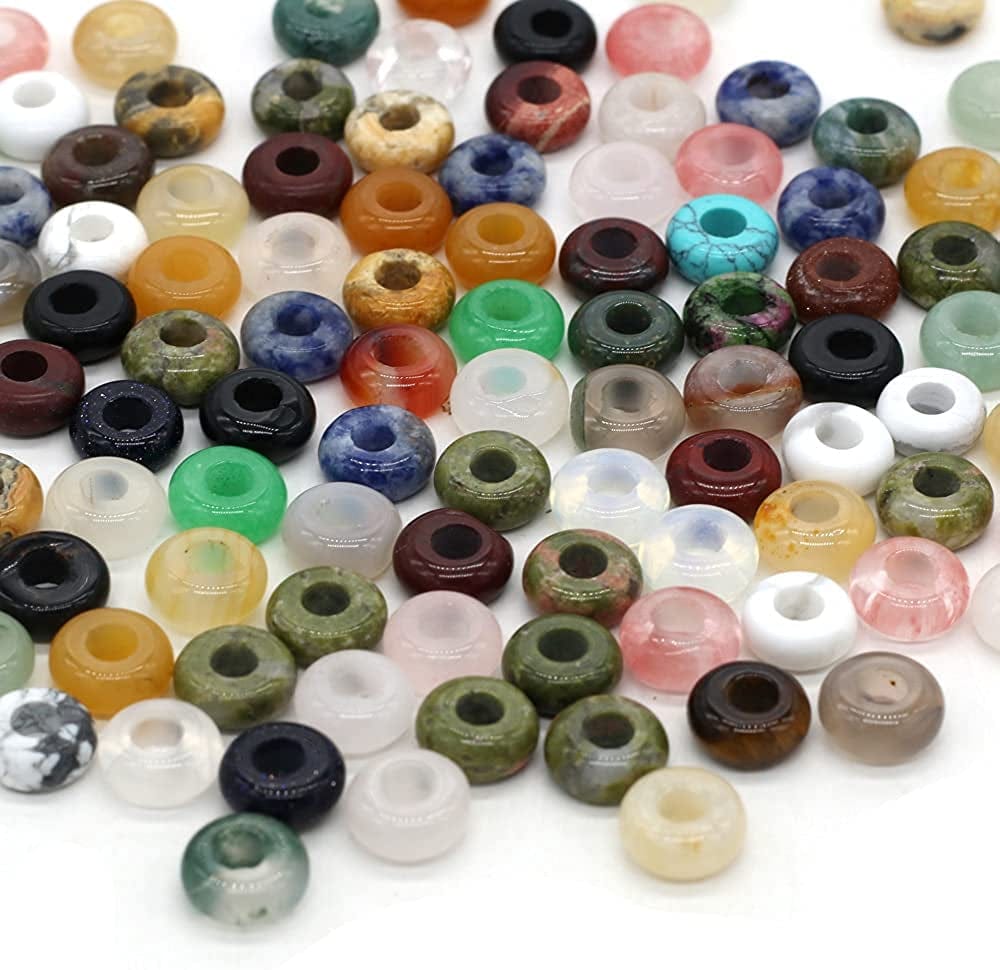 30 Pcs Natural Stone Bead Ring Mixed Stone Agate Crystal Turquoise Stone Charms for Jewelry Making Necklace Bracelet Earrings