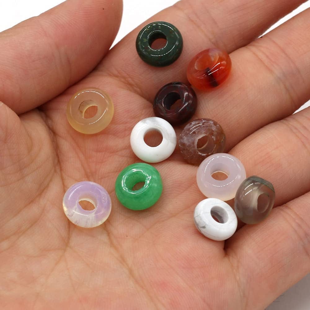 30 Pcs Natural Stone Bead Ring Mixed Stone Agate Crystal Turquoise Stone Charms for Jewelry Making Necklace Bracelet Earrings