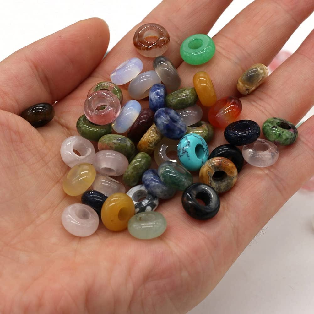 30 Pcs Natural Stone Bead Ring Mixed Stone Agate Crystal Turquoise Stone Charms for Jewelry Making Necklace Bracelet Earrings