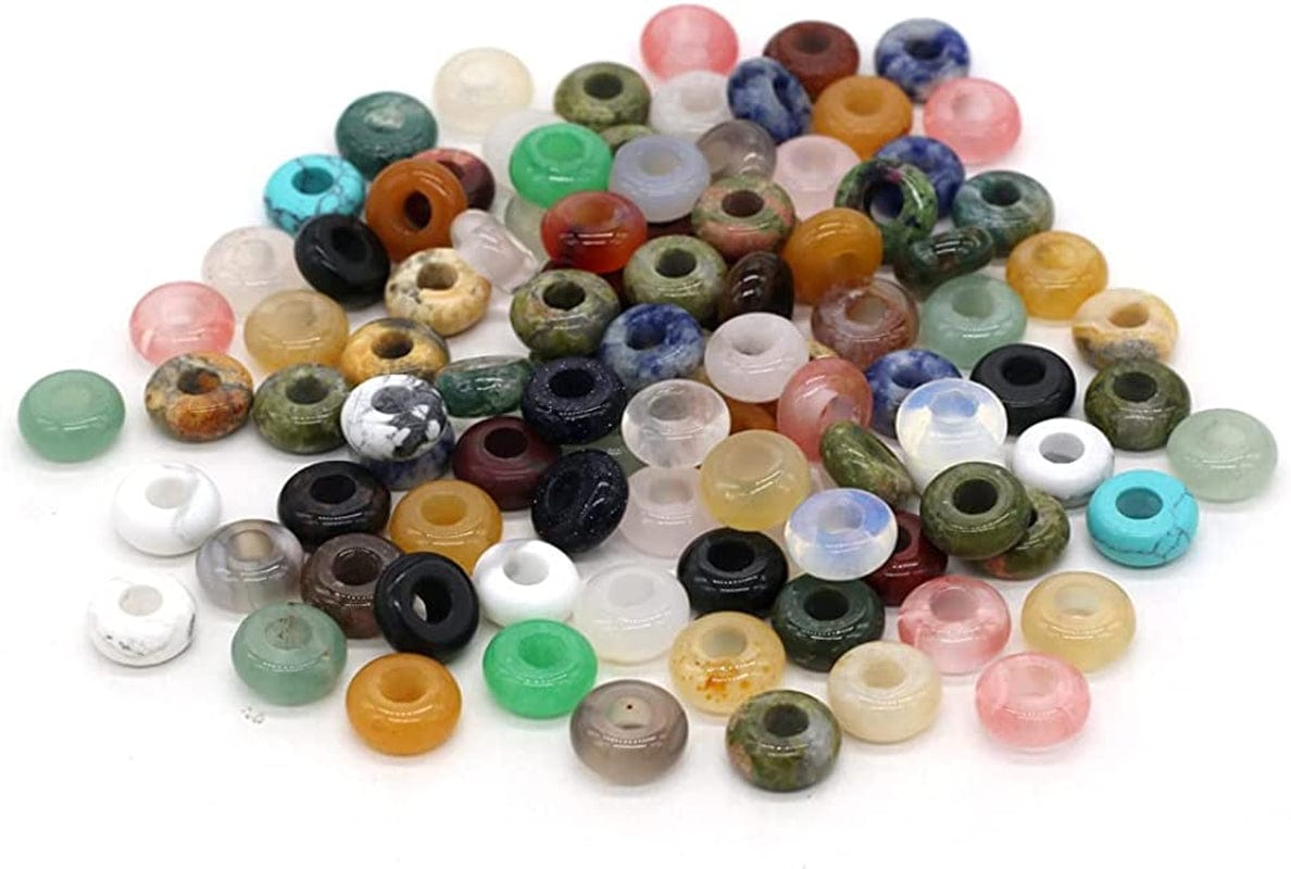 30 Pcs Natural Stone Bead Ring Mixed Stone Agate Crystal Turquoise Stone Charms for Jewelry Making Necklace Bracelet Earrings mixed