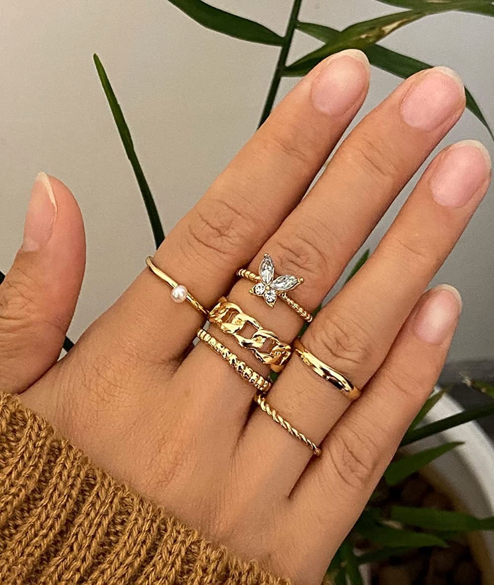 30 Pcs Vintage Gold Knuckle Rings Set, Boho Butterfly Snake Stackable Finger Rings for Women Girls, Silver Midi Rings Pack