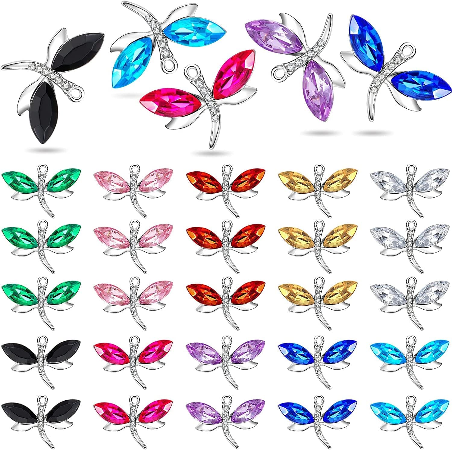 30 Pieces Alloy Dragonfly Charms Mixed Color Dragonfly Charm DIY Dragonfly Craft Supplies Cute Jewelry Making Dragonfly Charms Metal Dragonfly Charms Pendants for Necklace Bracelet Crafting Accessory