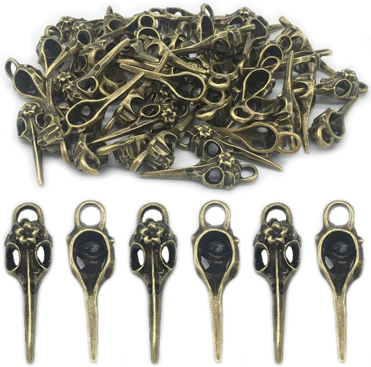 30 Pieces Antique Bronze Alloy Bird Skull Head Pendants Charms for Necklace Jewelry Making