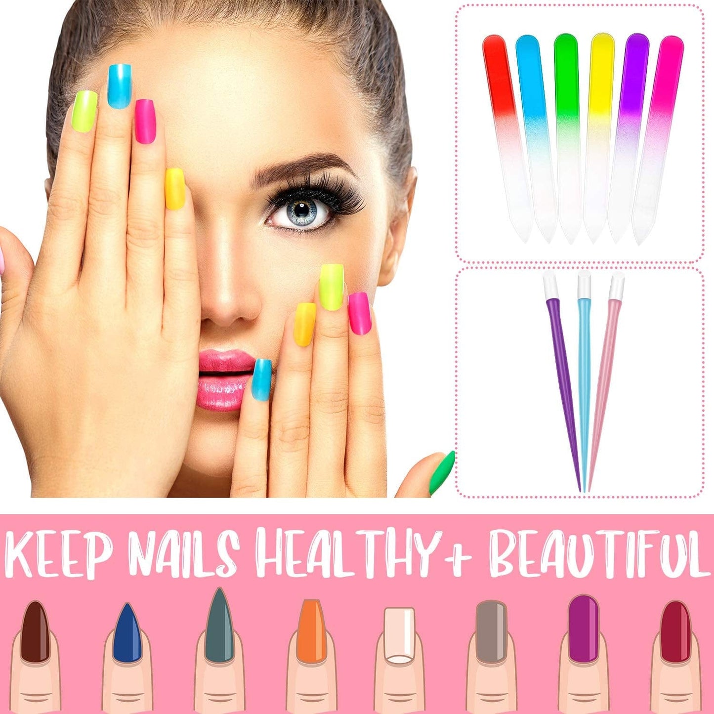 30 Pieces Glass Crystal Nail Files and Plastic Cuticle Pusher Rubber Handle Fingernail File Manicure Tools, Gradient Rainbow Color Buffer Manicure Tool Set for Natural Nail Health & Beauty > Personal Care > Cosmetics > Cosmetic Tools > Nail Tools Honoson