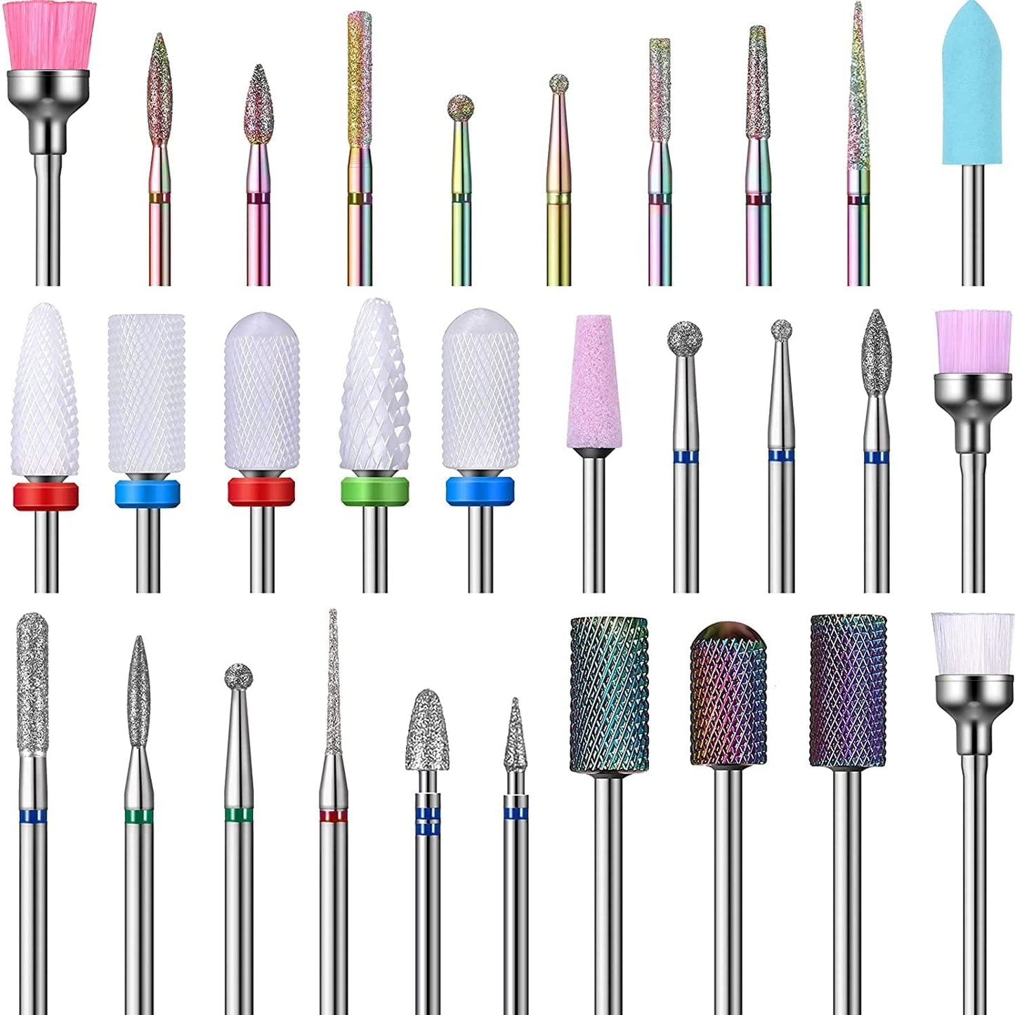 30 Pieces Nail Drill Bits Set 3/32 Inch Ceramic Efile Nail Drill Bits Diamond Cuticle Electric Nail File Carbide Cuticle Remover Bits for Home Salon Acrylic Gel Nail Manicure Pedicure Tools Health & Beauty > Personal Care > Cosmetics > Cosmetic Tools > Nail Tools Honoson