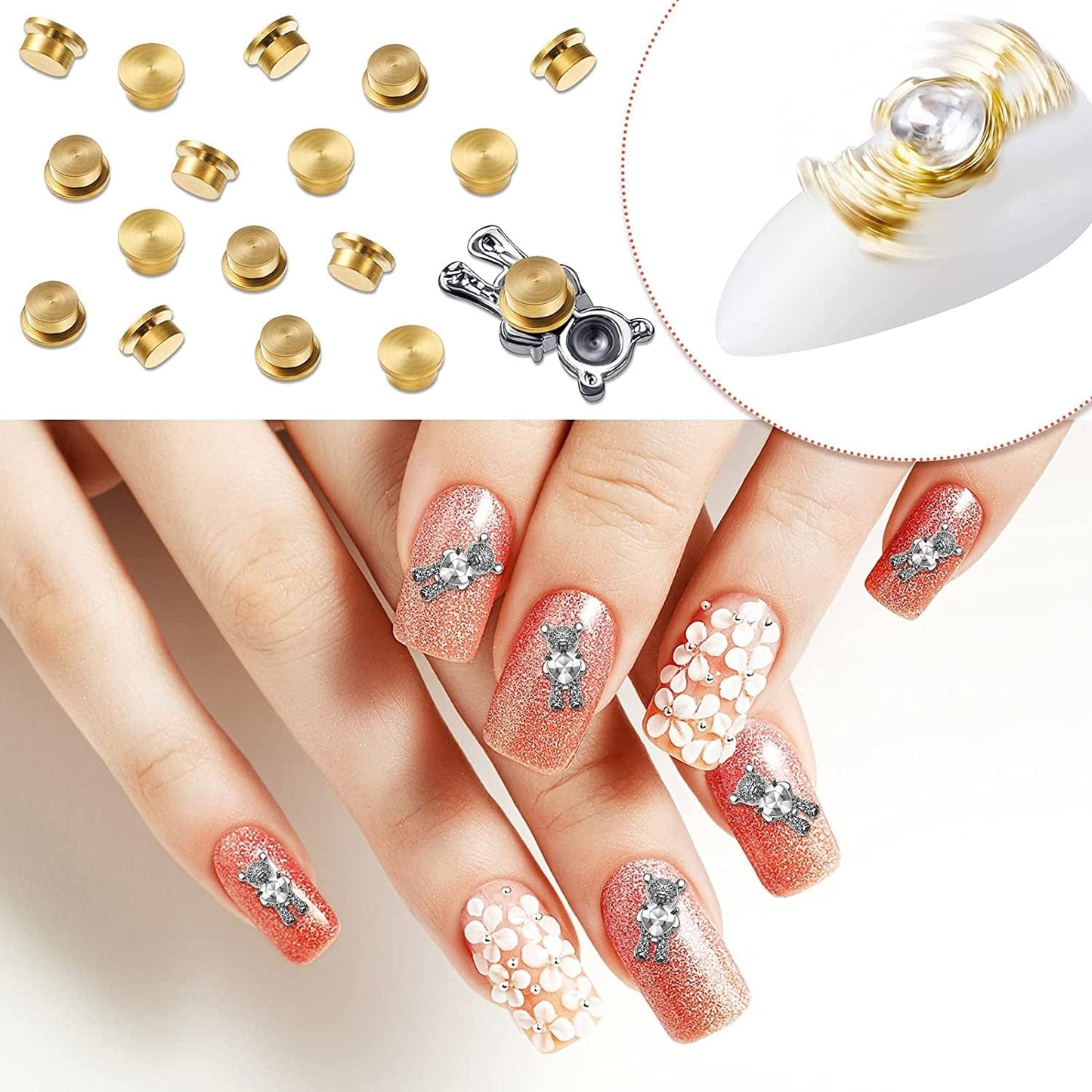 30 Pieces Spinning Nail Charms Nail Art Rotating Charm Rotating Bearing Nail Art Tool Nail Rings Jewelry Rotating Nail Tools 3D Nail Charms for Women Girls Nails Crafting Gold (30 Pieces) Health & Beauty > Personal Care > Cosmetics > Cosmetic Tools > Nail Tools Leelosp